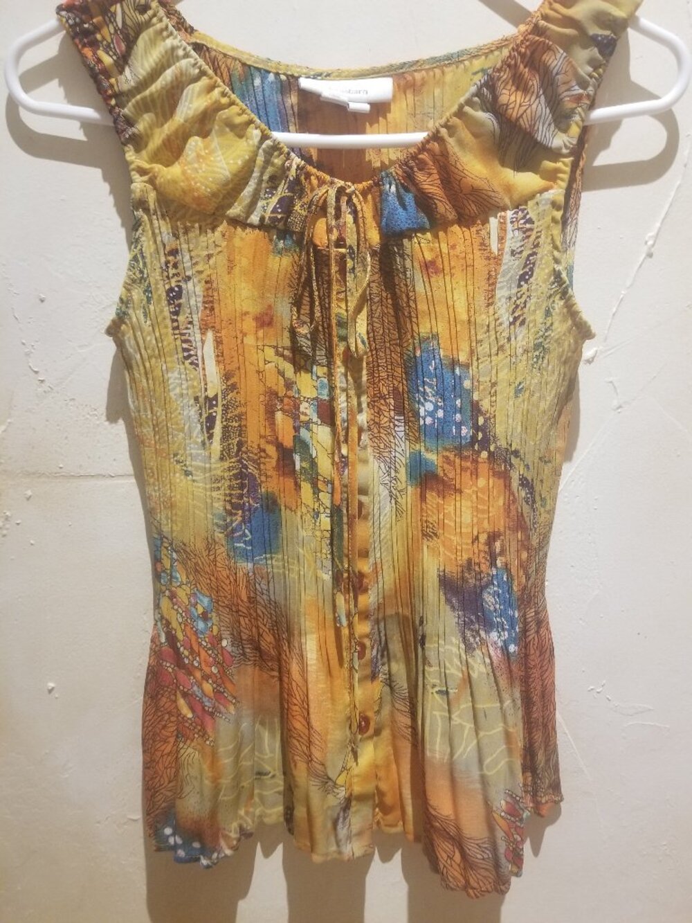 VINTAGE DRESSBARN FLORAL PLEATED SLEEVELESS BLOUSE 90s Y2K SMALL